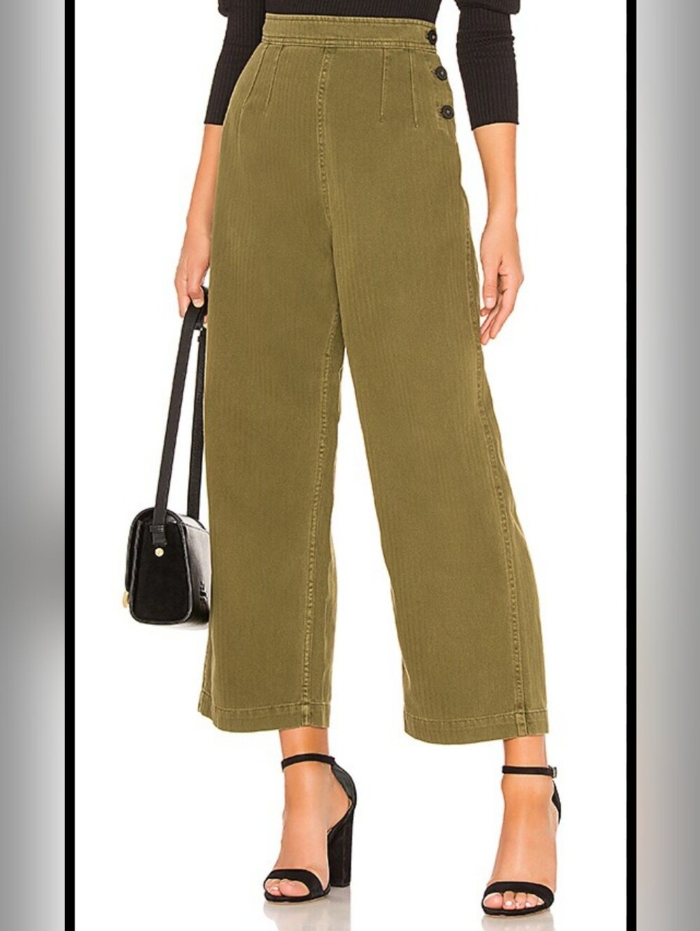 Free People X Revolve Clean Mod Cropped Wide-Leg Utility Pants Womens 8 Olive Co - Picture 14 of 14